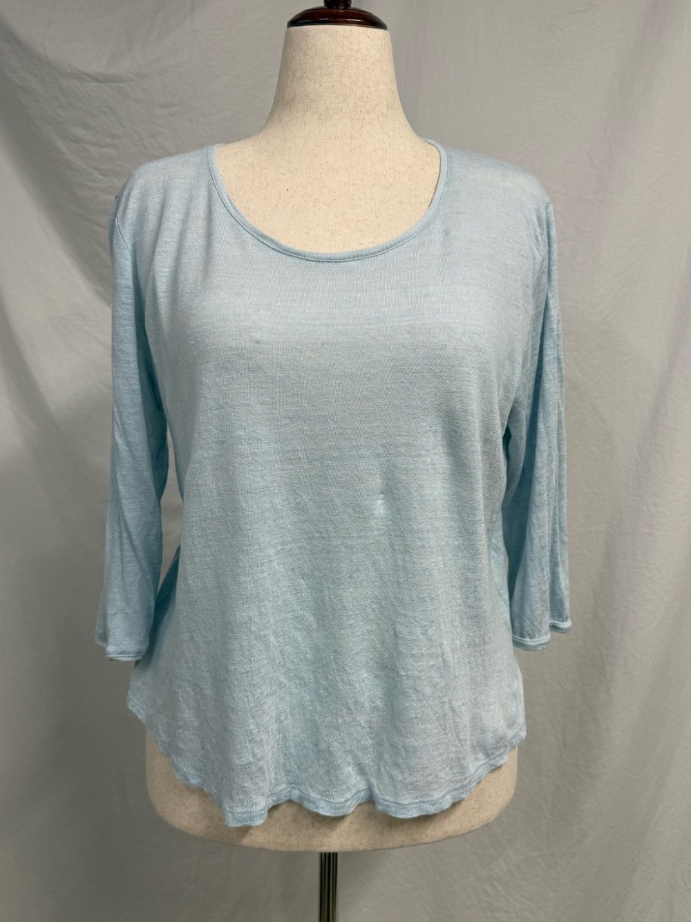 Poetry Fashion 100% Linen Light Blue Scoop Neck 3/4 Sleeve Tee